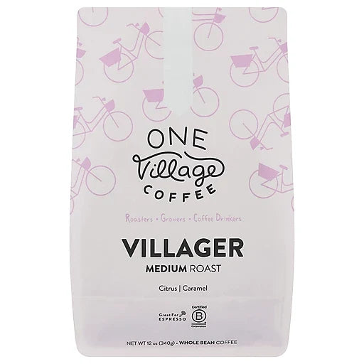 One Village Coffee: Coffee Villager Rich Medium Roast Whole Coffee Beans | Case of 6 x 12 Oz