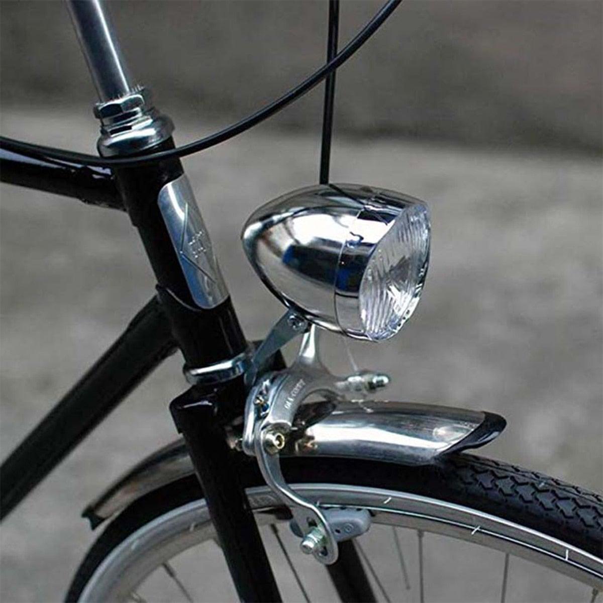 Retro Bicycle Retro Headlight Waterproof Perspective Strong Body Warning Safety Headlight Classical Cool Silver/Black Cycling Bicycle Headlight Retro Front Vintage Bike Light Night Riding Safety Head Lamp
