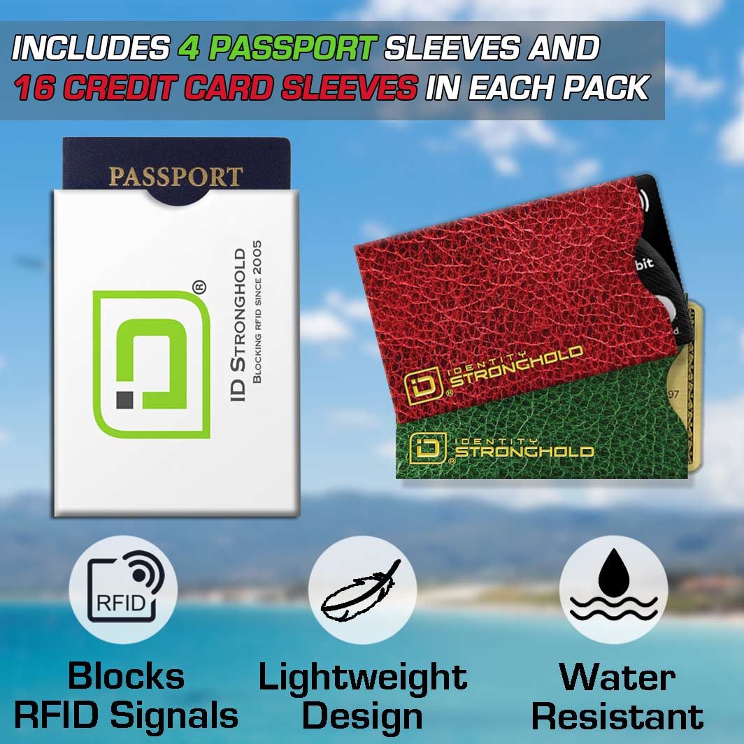 RFID Blocking Credit Card and Passport Sleeves - Leather Look 20 Pack - PhishStones Products