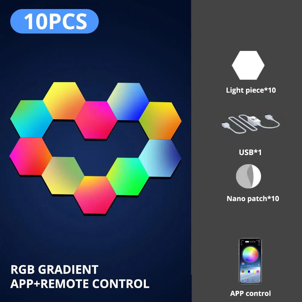 RGB Hexagonal Smart Wall Lamp - Color - Changing LED Panels with App Control, Music Sync & DIY Ambient Night Light for Bedroom Game Room - PhishStones Products