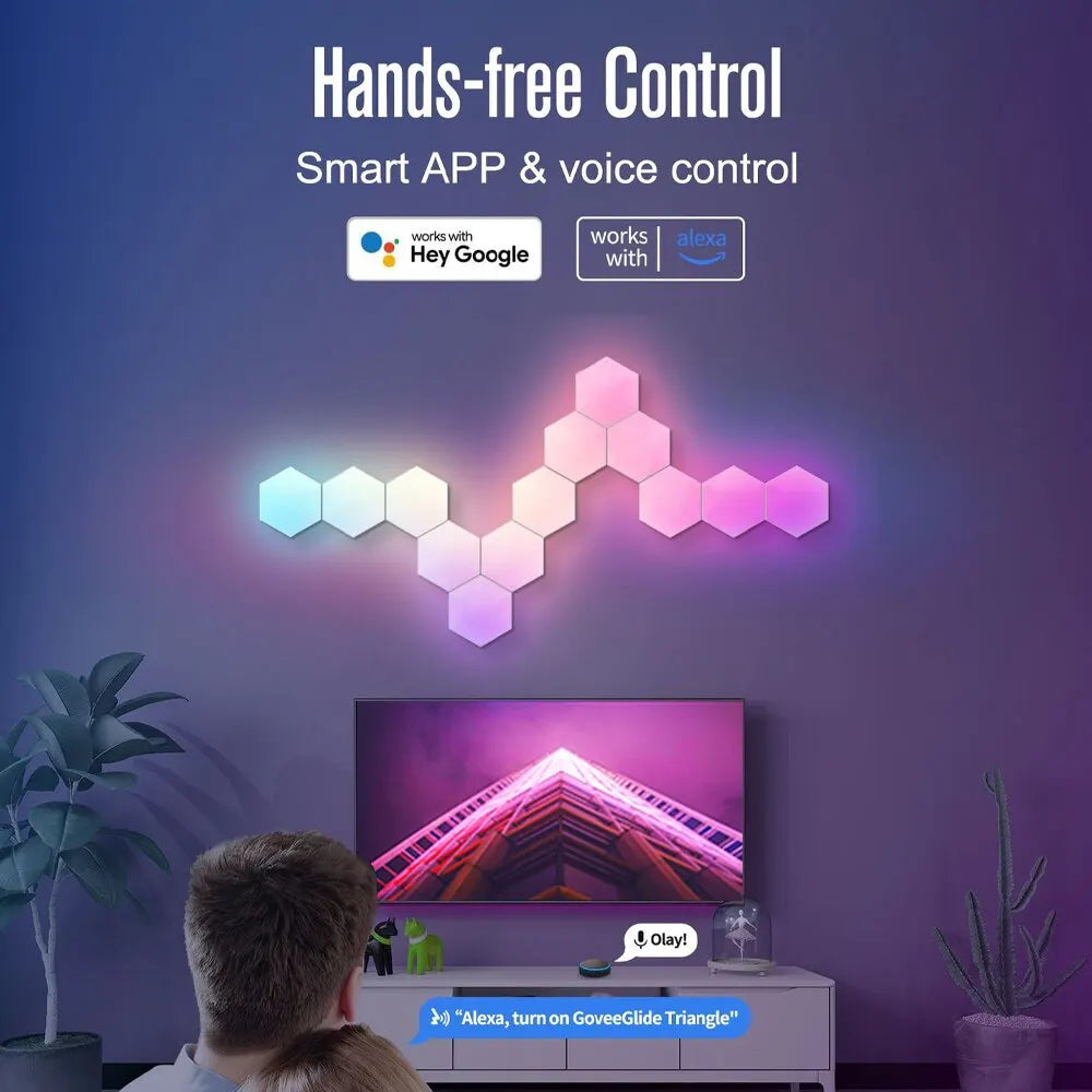 RGB Hexagonal Smart Wall Lamp - Color - Changing LED Panels with App Control, Music Sync & DIY Ambient Night Light for Bedroom Game Room - PhishStones Products