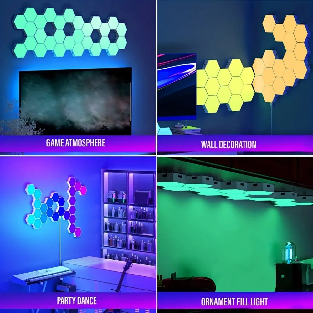 RGB Hexagonal Smart Wall Lamp - Color - Changing LED Panels with App Control, Music Sync & DIY Ambient Night Light for Bedroom Game Room - PhishStones Products
