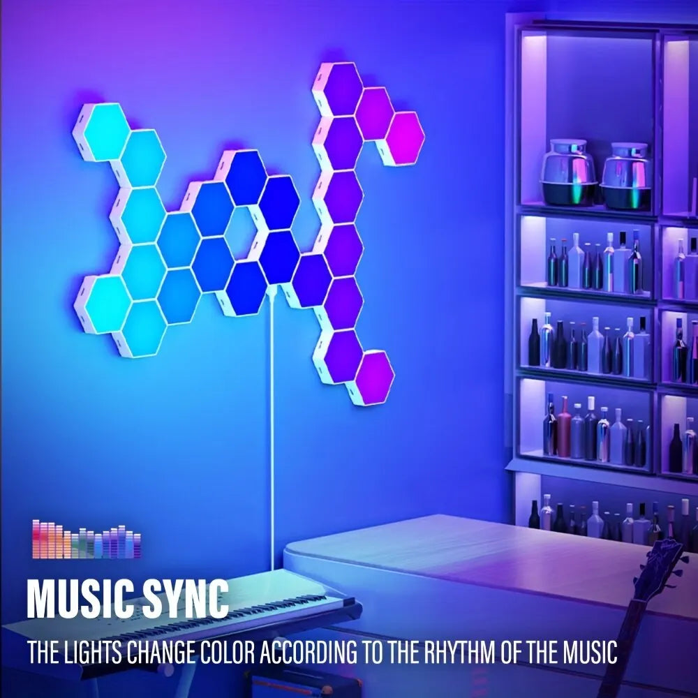 RGB Hexagonal Smart Wall Lamp - Color - Changing LED Panels with App Control, Music Sync & DIY Ambient Night Light for Bedroom Game Room - PhishStones Products