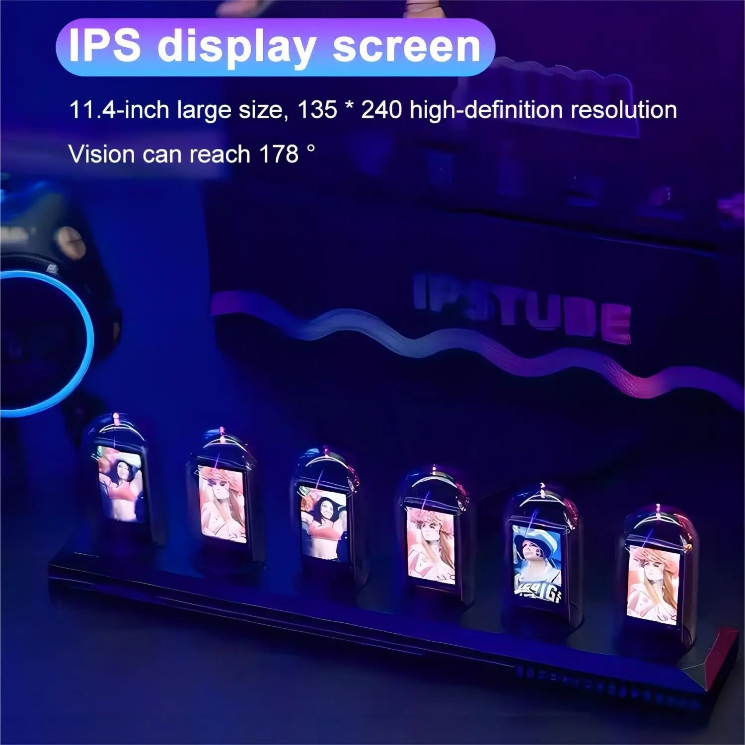 RGB Nixie Tube Desk Clock 1.14 - inch IPS Color Screen — Smart WiFi USB - C LED Tube Night Light, Digital Alarm, Photo Album & Weather - PhishStones Products
