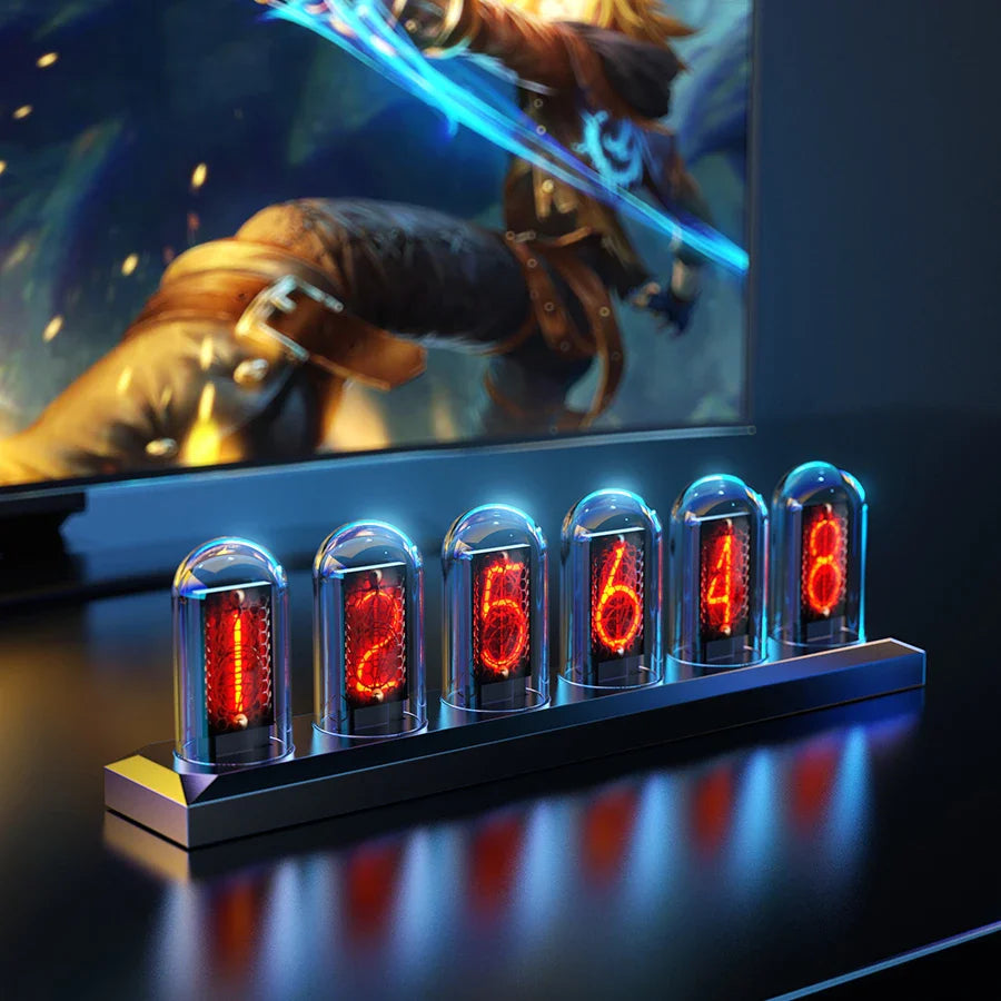 RGB Nixie Tube Desk Clock 1.14 - inch IPS Color Screen — Smart WiFi USB - C LED Tube Night Light, Digital Alarm, Photo Album & Weather - PhishStones Products
