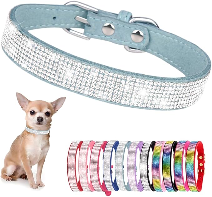 Rhinestone Dog Collar for Small Dogs, Bling Diamond Fancy Crystal Glitter Pretty Jewel Pet Puppy Collars for XXS XS Small Medium Large Breed Girl Dogs Female Cats Kitten, Teal XXSmall - PhishStones Products