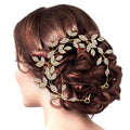 Rhinestone Embellished Leaf Cluster Vine Bun Wrap Headpiece