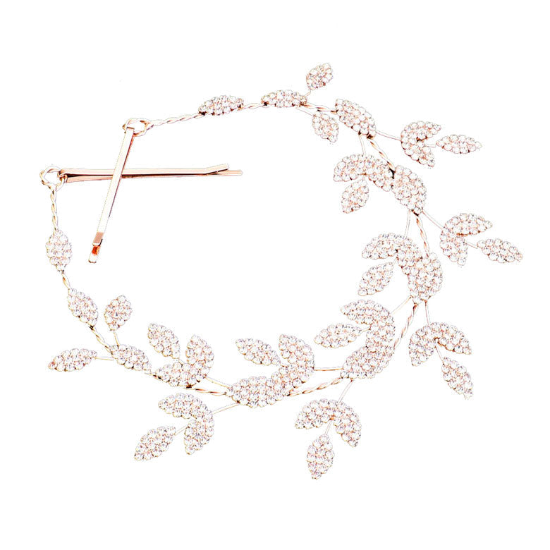 Rhinestone Embellished Leaf Cluster Vine Bun Wrap Headpiece