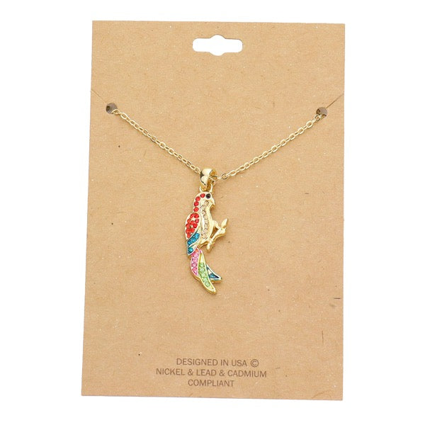 Rhinestone Embellished Parrot Pendant Charm Necklace