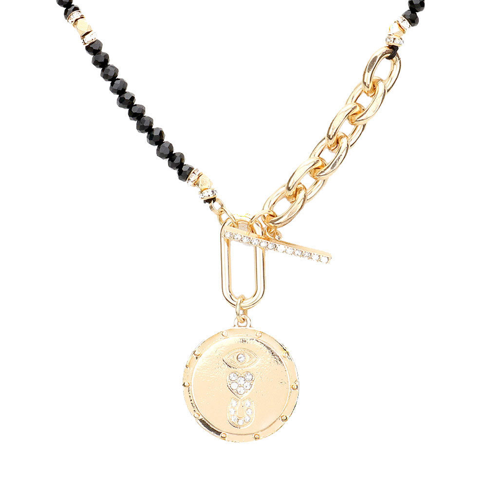 Rhinestone Evil Eye Heart Horseshoe Pendant Beaded Necklace