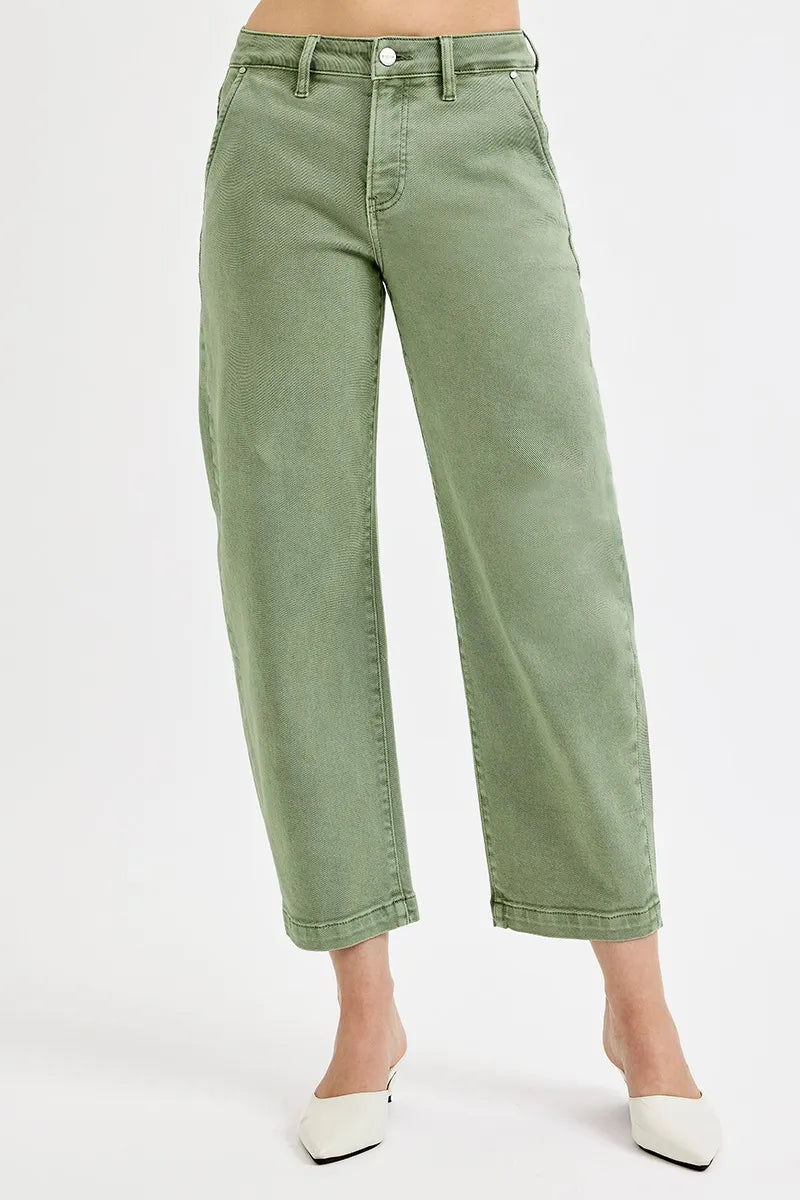 RISEN Full Size Tummy Control High Rise Crop Barrel Jeans Plus Size - PhishStones Products