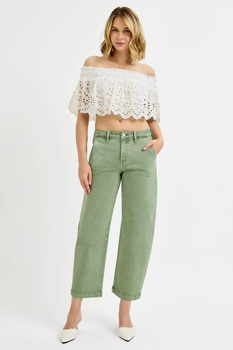 RISEN Full Size Tummy Control High Rise Crop Barrel Jeans Plus Size - PhishStones Products