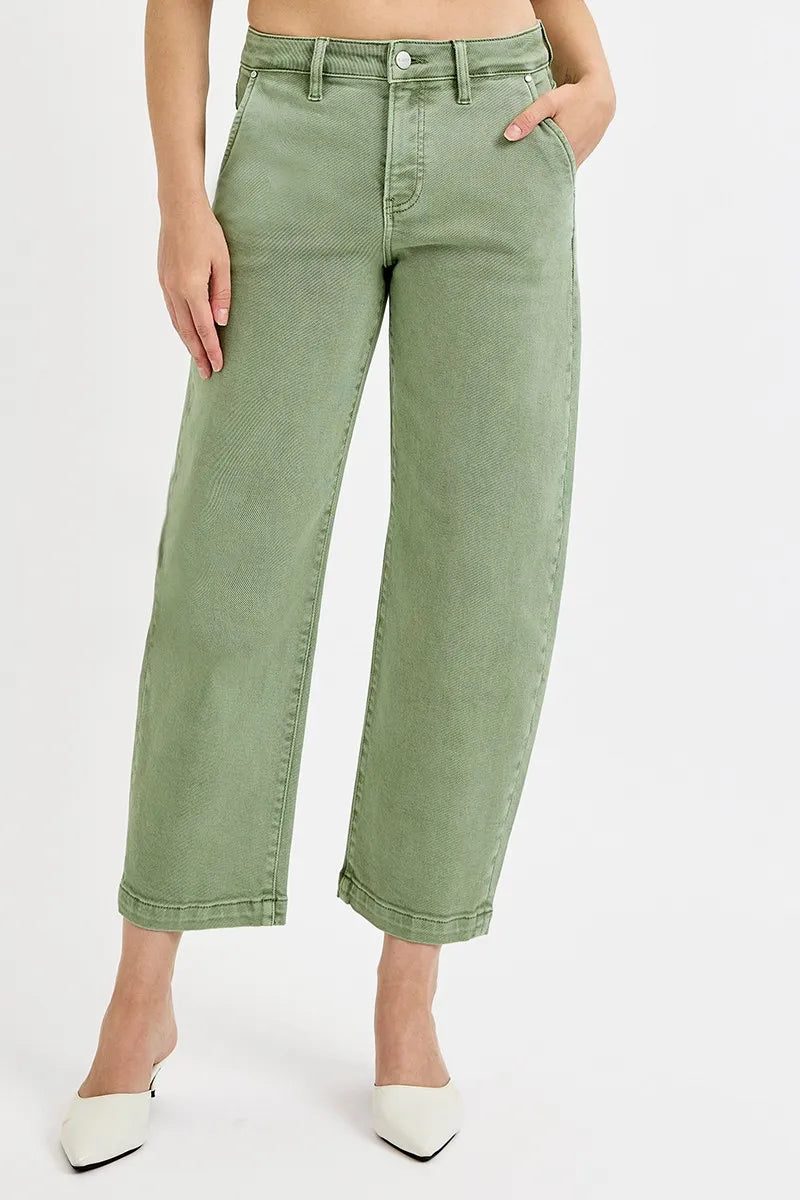 RISEN Full Size Tummy Control High Rise Crop Barrel Jeans Plus Size - PhishStones Products
