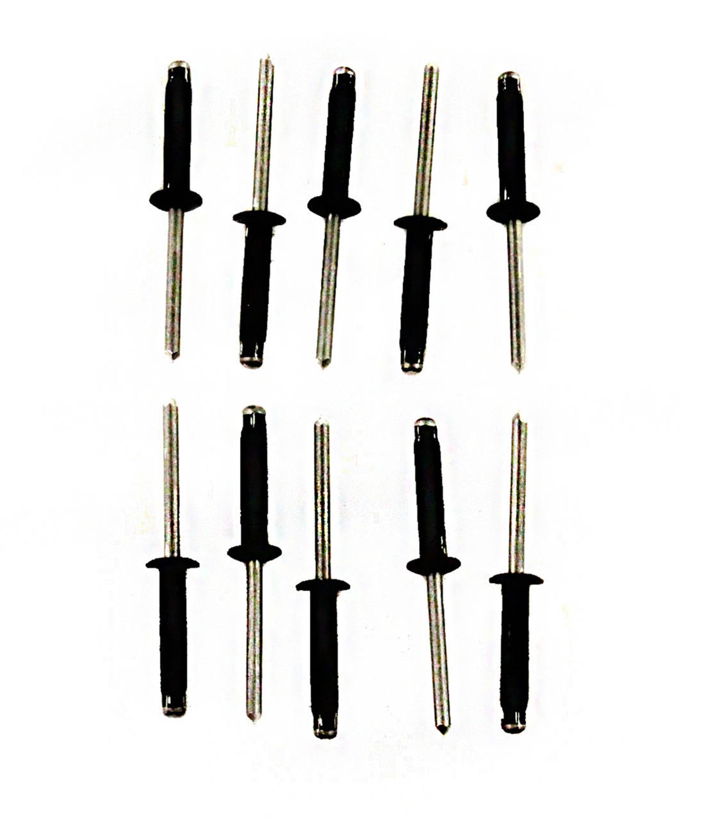Tri Fold Rivet, 10 pack, .187 dia, .157 - .472 grip. Aluminum, Black, Made in USA