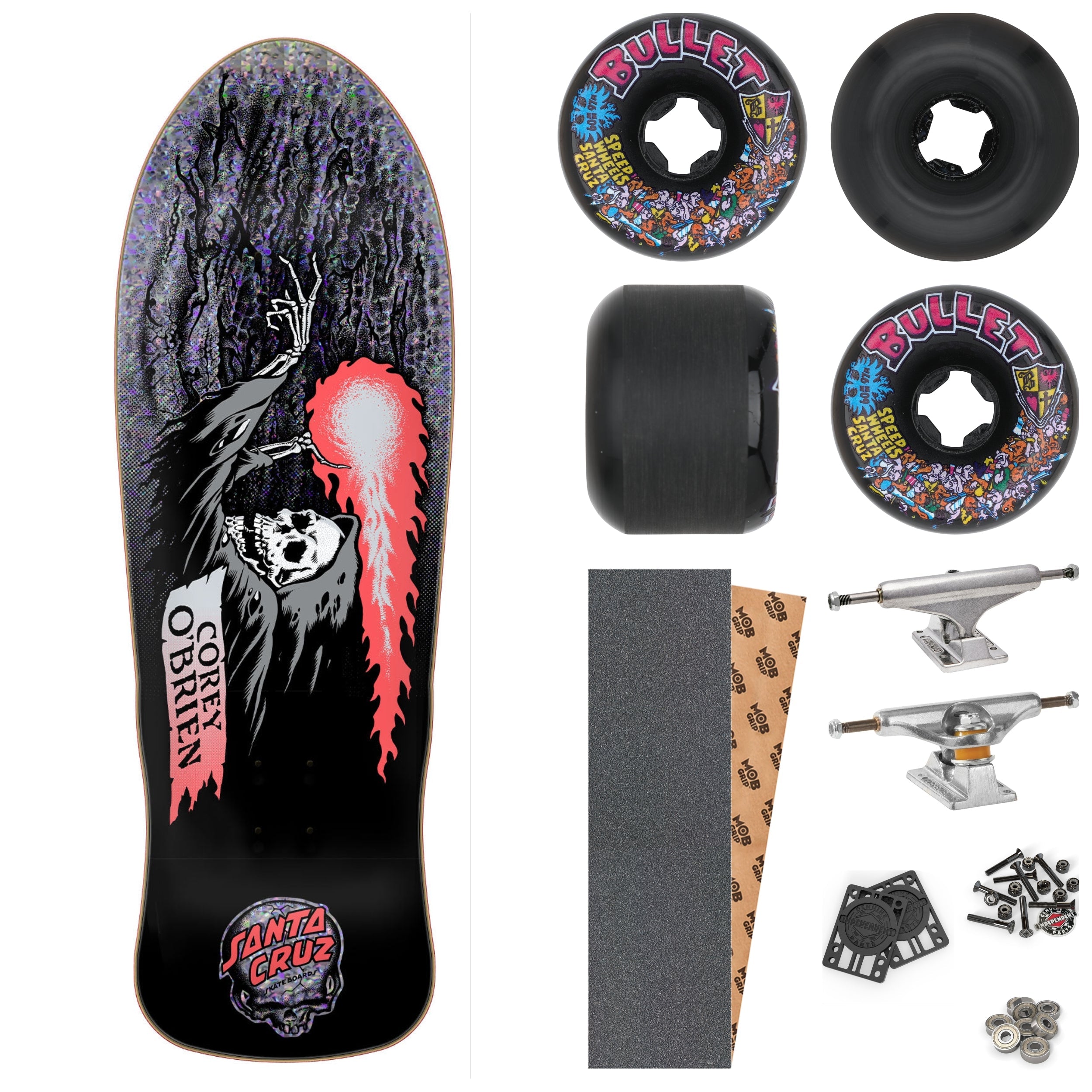 Santa Cruz O'Brien "Reaper" Silver Kaleidoscope 9.85" Complete Skateboard