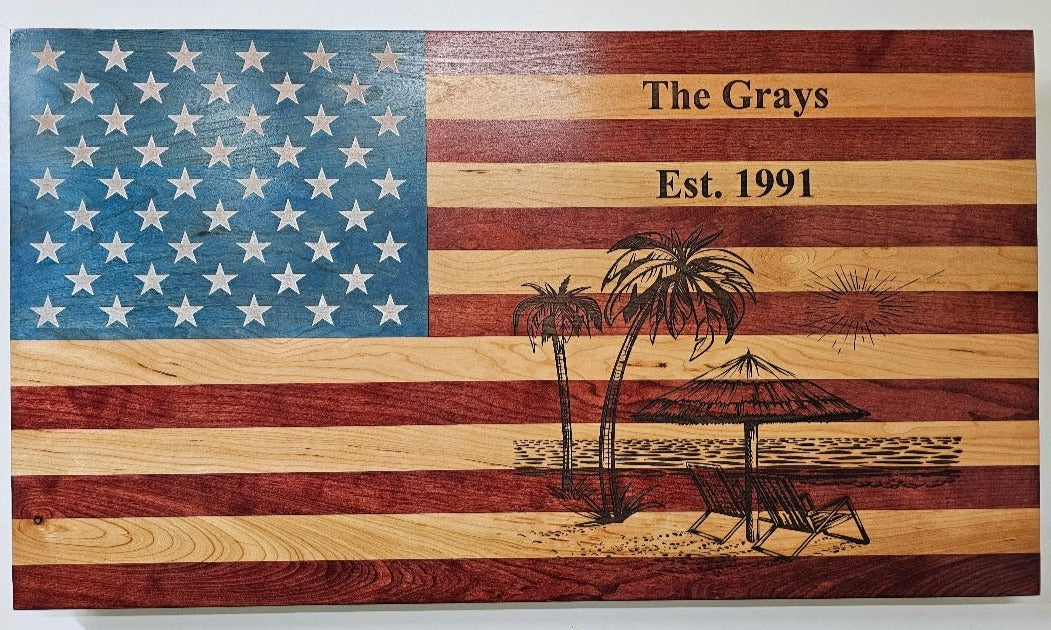 Custom Laser Engraved Handcrafted Patriotic Wall Flag – Made by U.S. Veterans