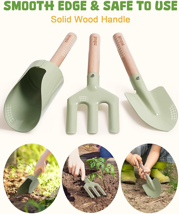 ROBUD Kid Gardening Set, Wooden Garden Tool for Kid, Garden Tool Kit with Tool Storage Bag, Apron, Gloves, Montessori Toys for Kids to be Closed to Nature, WRP25 - PhishStones Products