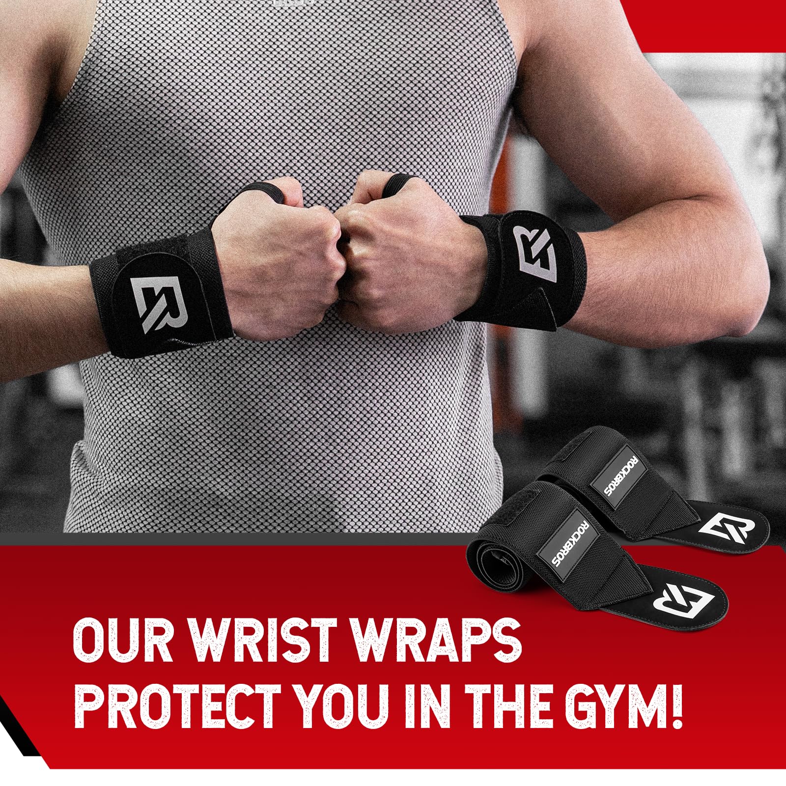 ROCKBROS 22” Wrist Wraps with Thumb Loop Premium Quality for Weightlifting
