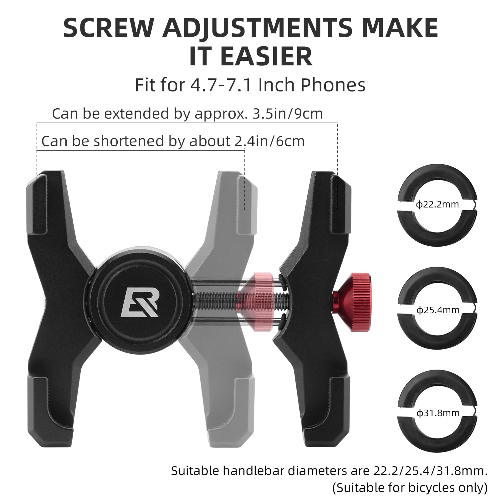 ROCKBROS Bike Phone Holder, Aluminum Handlebar Mount for 4.7-7.1" Phones