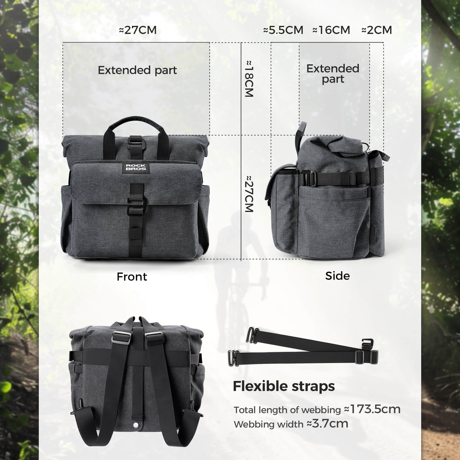 ROCKBROS Folding Bike Handlebar Bag Backpack - H46
