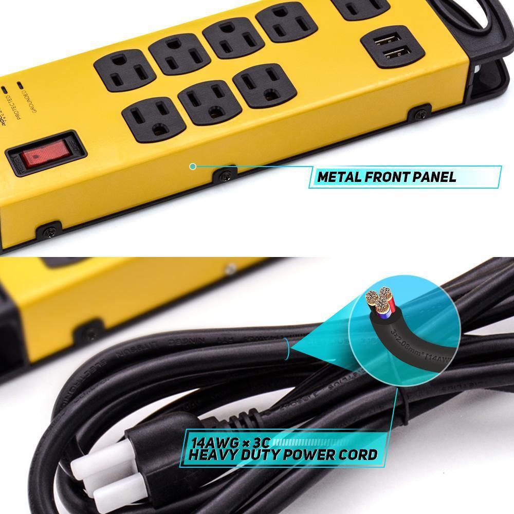 CRST 8 Outlets Dural USB Mountable Metal Power Strip Surge Protector