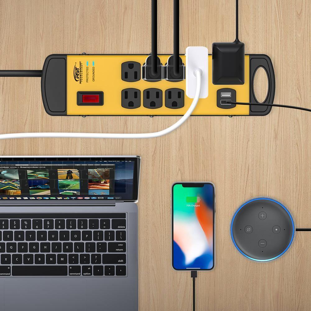 CRST 8 Outlets Dural USB Mountable Metal Power Strip Surge Protector