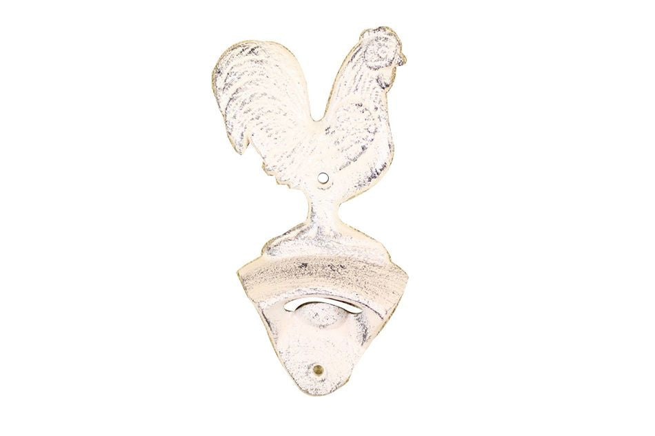 Whitewashed Cast Iron Rooster Bottle Opener 6""