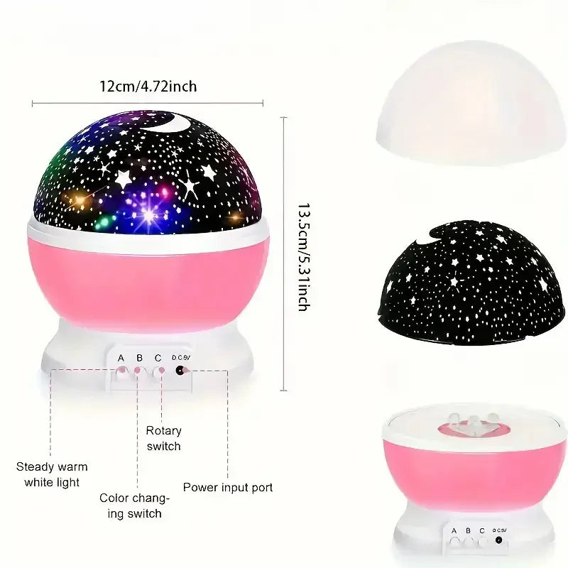 Rotating Galaxy Star Projector Night Light — USB or 3×AA Battery Powered LED Lamp for Bedroom, Parties, Weddings & Kids' Rooms - PhishStones Products