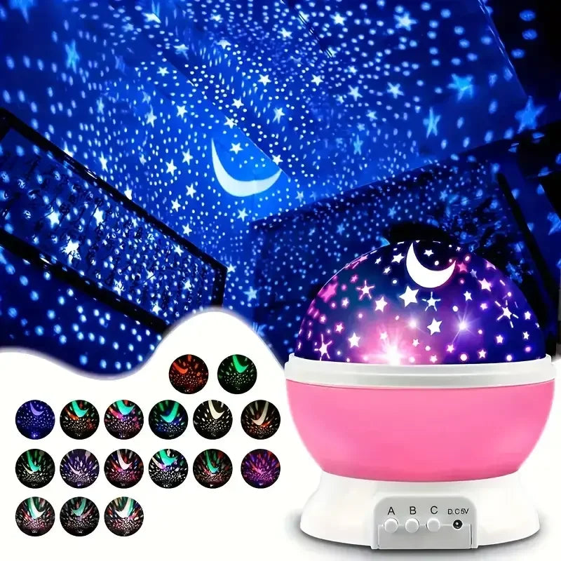 Rotating Galaxy Star Projector Night Light — USB or 3×AA Battery Powered LED Lamp for Bedroom, Parties, Weddings & Kids' Rooms - PhishStones Products
