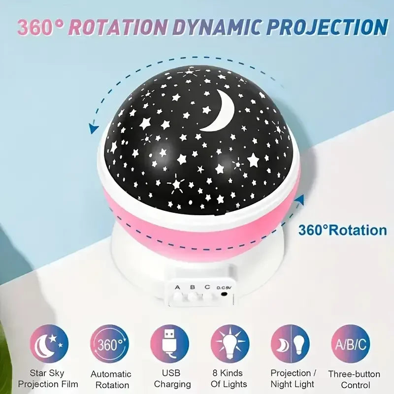 Rotating Galaxy Star Projector Night Light — USB or 3×AA Battery Powered LED Lamp for Bedroom, Parties, Weddings & Kids' Rooms - PhishStones Products