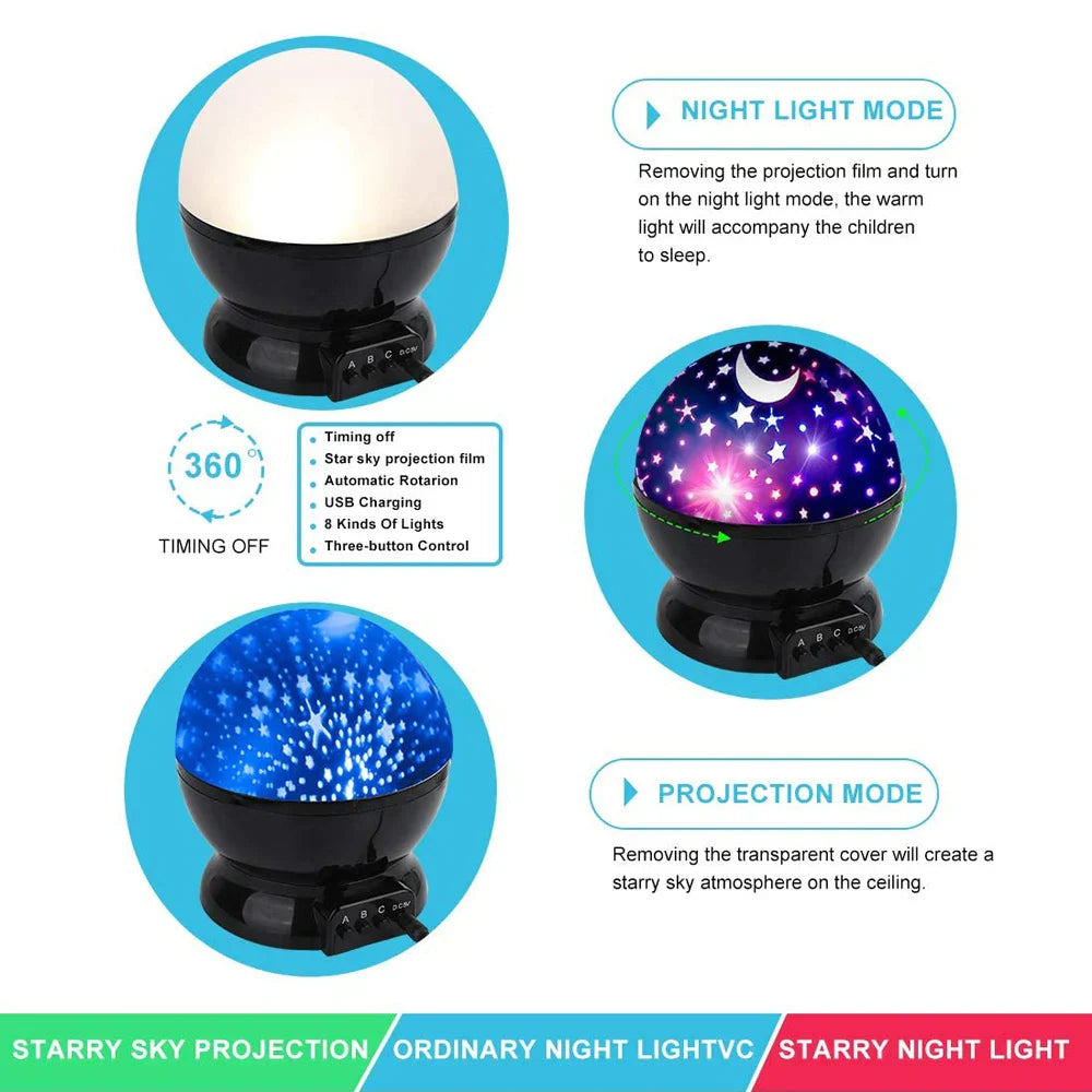 Rotating Star Projector Night Light – LED Galaxy & Moon Lamp for Kids Bedroom, Soothing Sleep Light & Gift for Girls and Boys - PhishStones Products