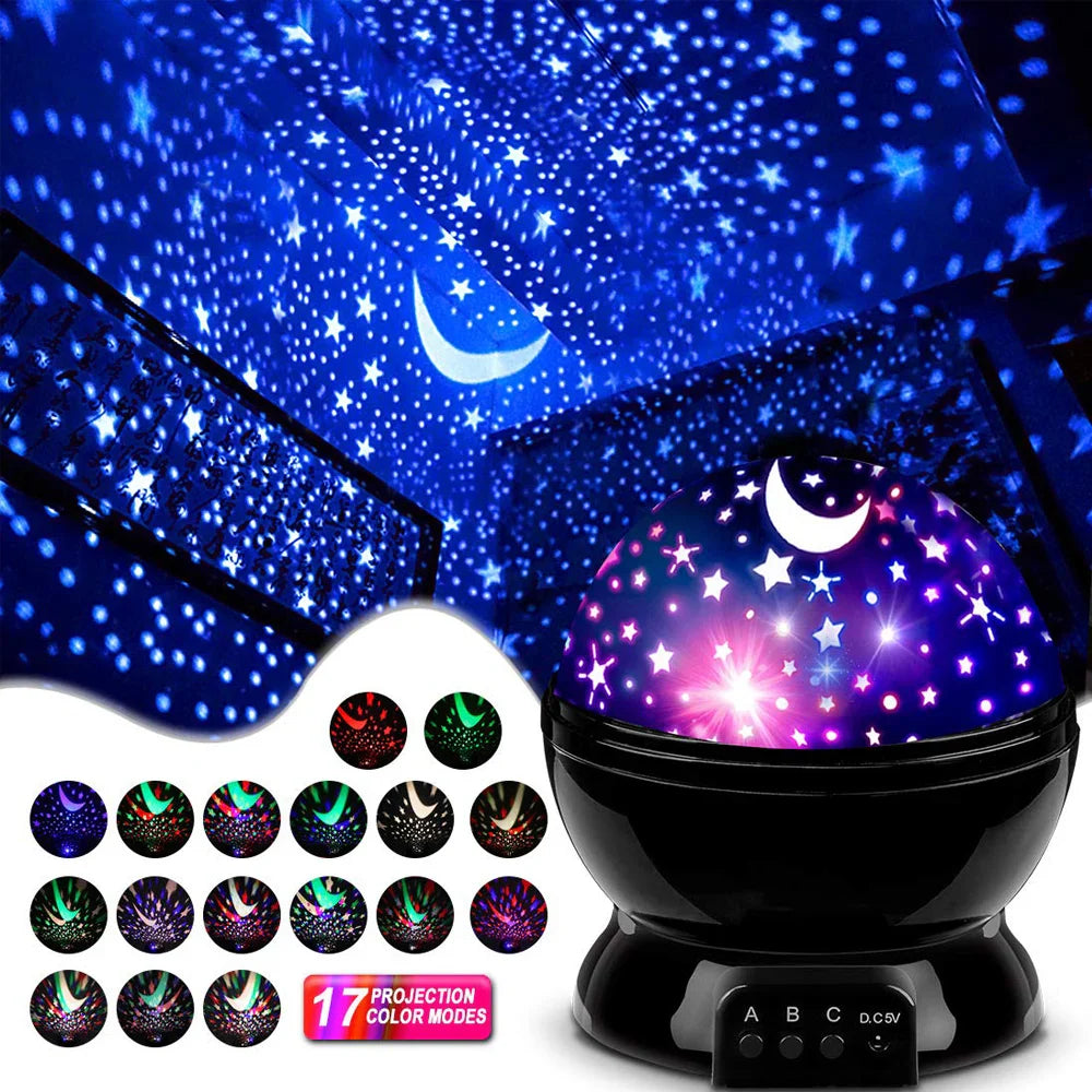 Rotating Star Projector Night Light – LED Galaxy & Moon Lamp for Kids Bedroom, Soothing Sleep Light & Gift for Girls and Boys - PhishStones Products