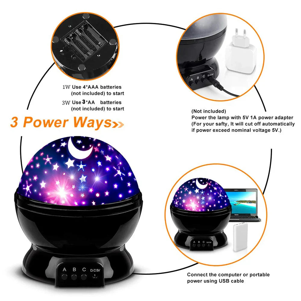 Rotating Star Projector Night Light – LED Galaxy & Moon Lamp for Kids Bedroom, Soothing Sleep Light & Gift for Girls and Boys - PhishStones Products