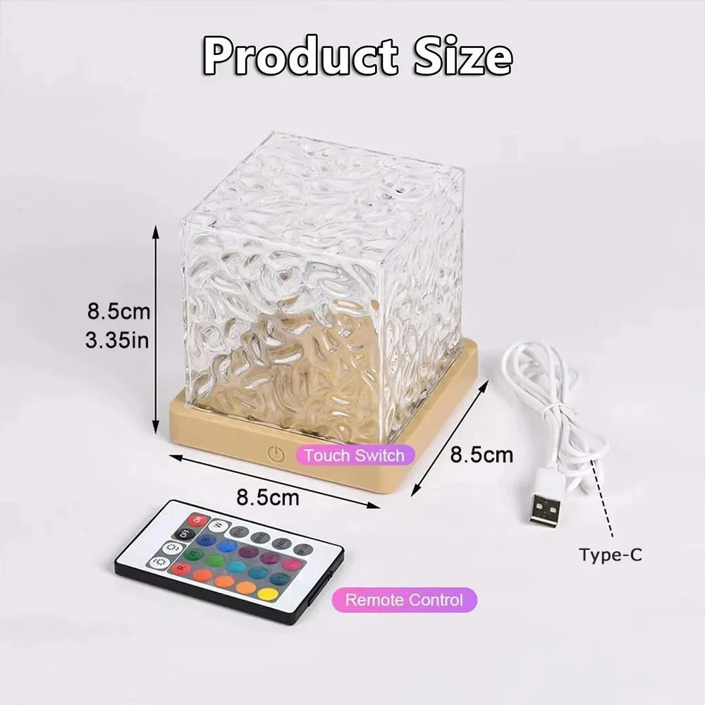Rotating Water Ripple Night Light Projector 3 or 16 Color LED Crystal Lamp with Remote & USB for Bedroom & Living Room - PhishStones Products