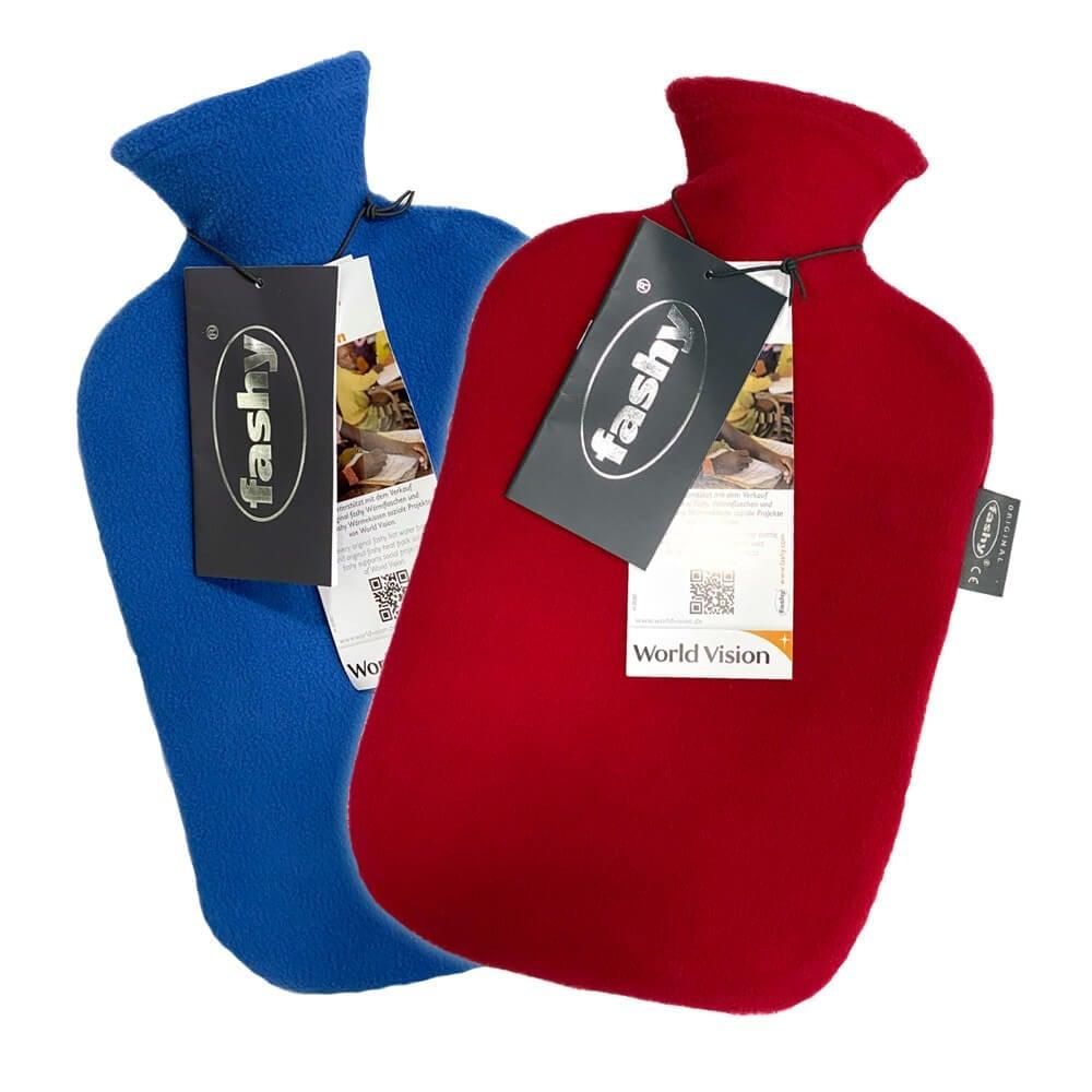 Fashy Odorless 2-Liter Hot Water Bottle with Polar Fleece Cover - TUV Certified for Pain Relief and Comfort