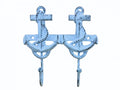 Rustic Dark Blue Whitewashed Cast Iron Decorative Anchor Hooks 7""