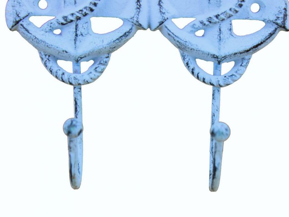Rustic Dark Blue Whitewashed Cast Iron Decorative Anchor Hooks 7""