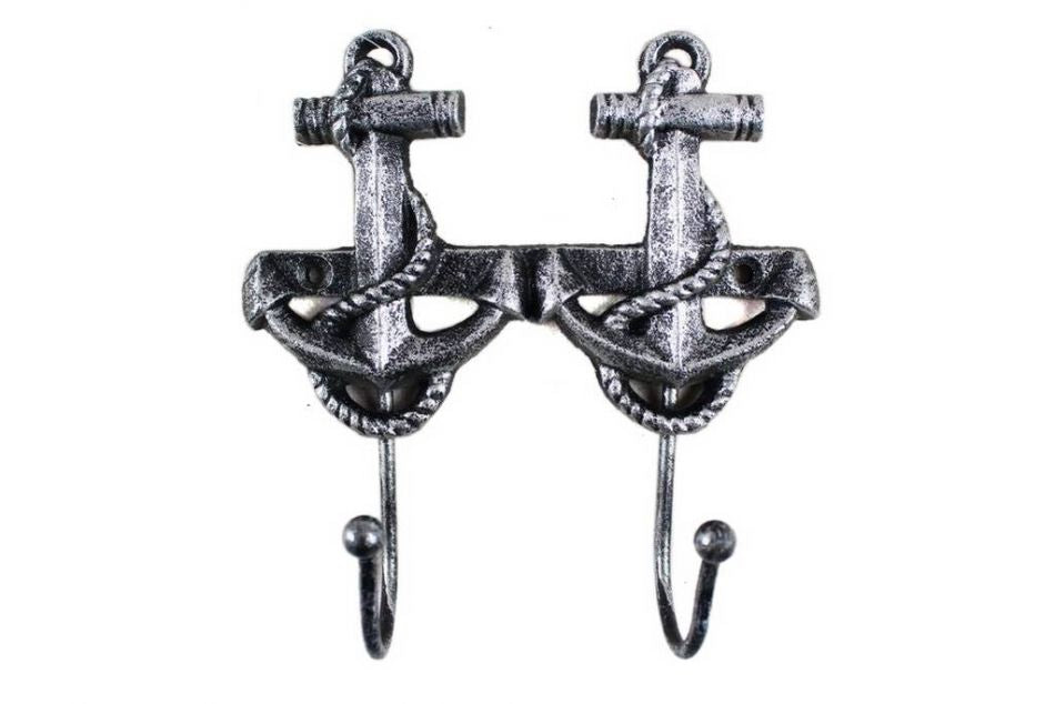 Antique Silver Cast Iron Decorative Anchor Hooks 7""