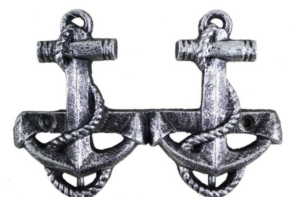 Antique Silver Cast Iron Decorative Anchor Hooks 7""