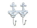 Rustic Whitewashed Cast Iron Decorative Anchor Hooks 7""