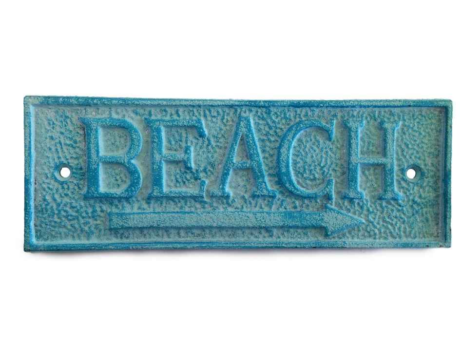 Light Blue Whitewashed Cast Iron Beach Sign 9""