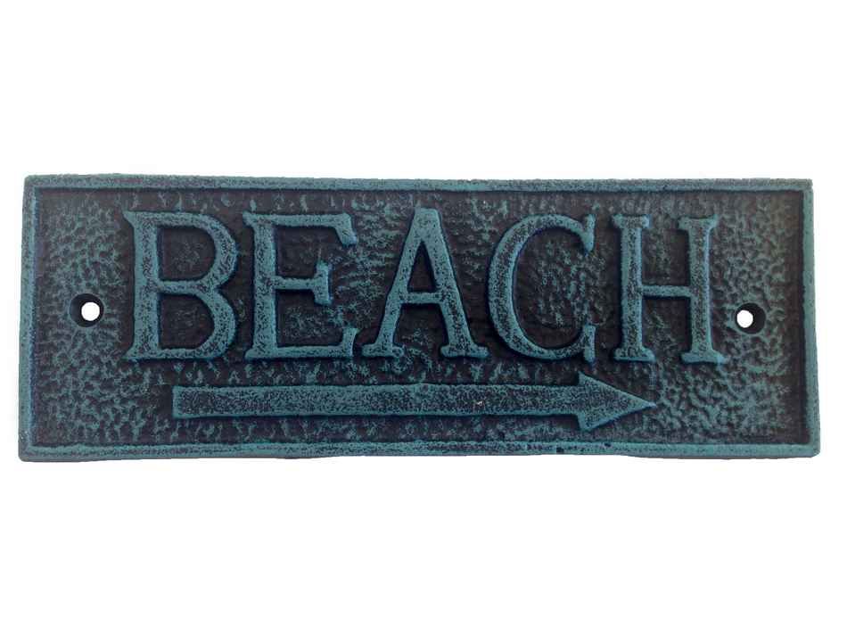 Seaworn Blue Cast Iron Beach Sign 9""