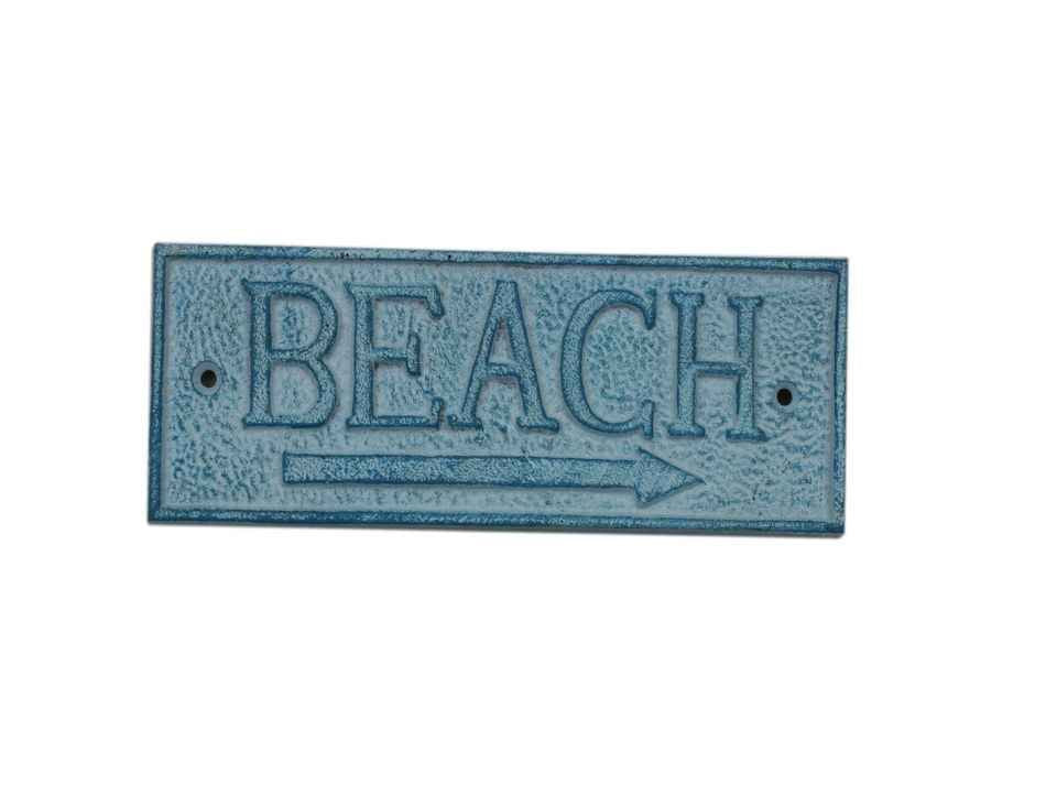 Light Blue Whitewashed Cast Iron Beach Sign 9""