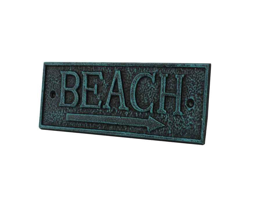 Seaworn Blue Cast Iron Beach Sign 9""