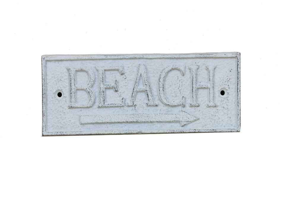 Whitewashed Cast Iron Beach Sign 9""