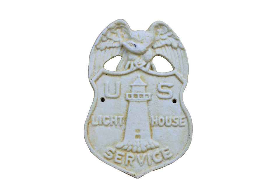 Antique White Cast Iron US Lighthouse Service Sign 9""