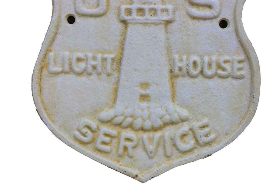 Antique White Cast Iron US Lighthouse Service Sign 9""