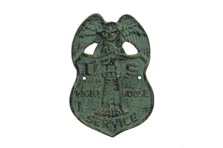Antique Seaworn Bronze Cast Iron US Lighthouse Service Sign 9""