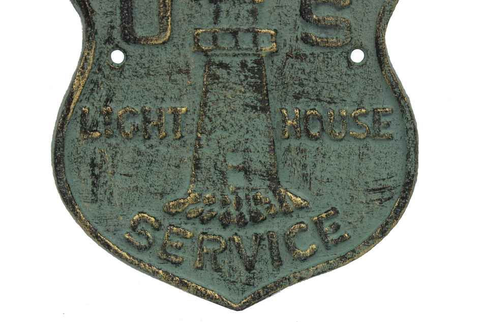 Antique Seaworn Bronze Cast Iron US Lighthouse Service Sign 9""