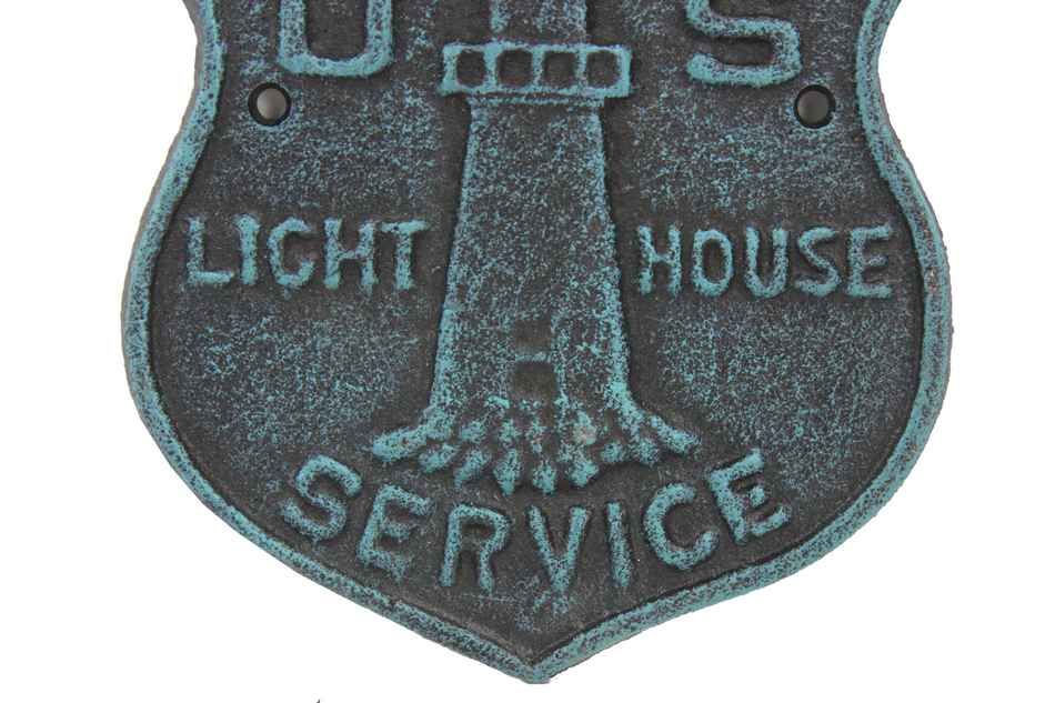 Seaworn Blue Cast Iron US Lighthouse Service Sign 9""